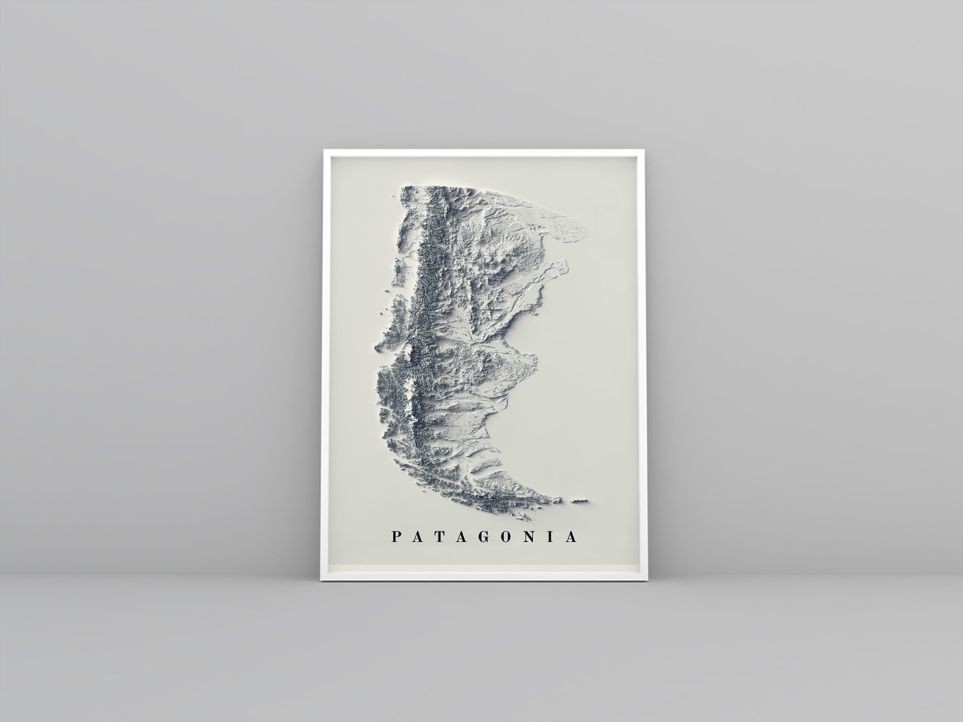 vintage shaded relief map of the Patagonia