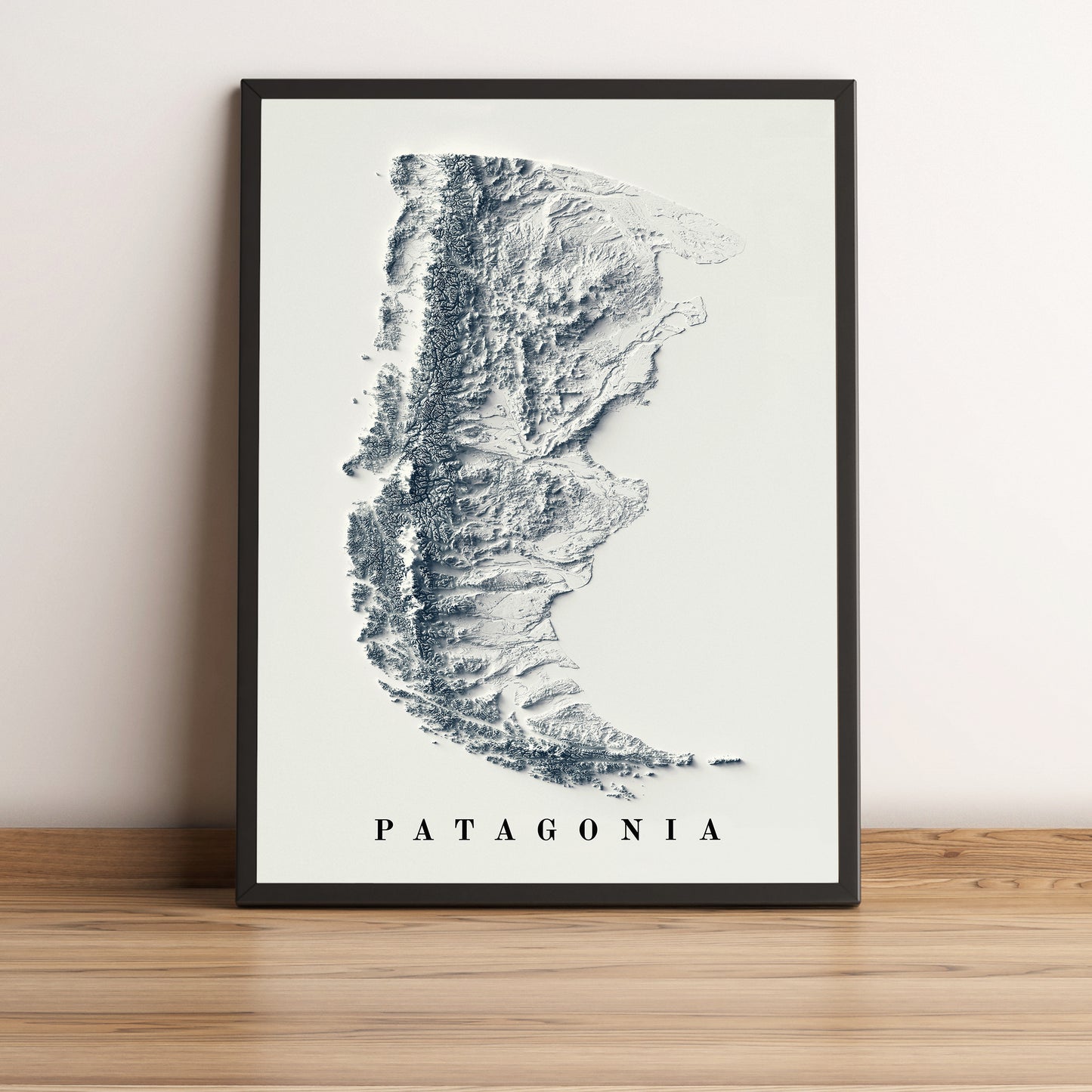 vintage shaded relief map of the Patagonia