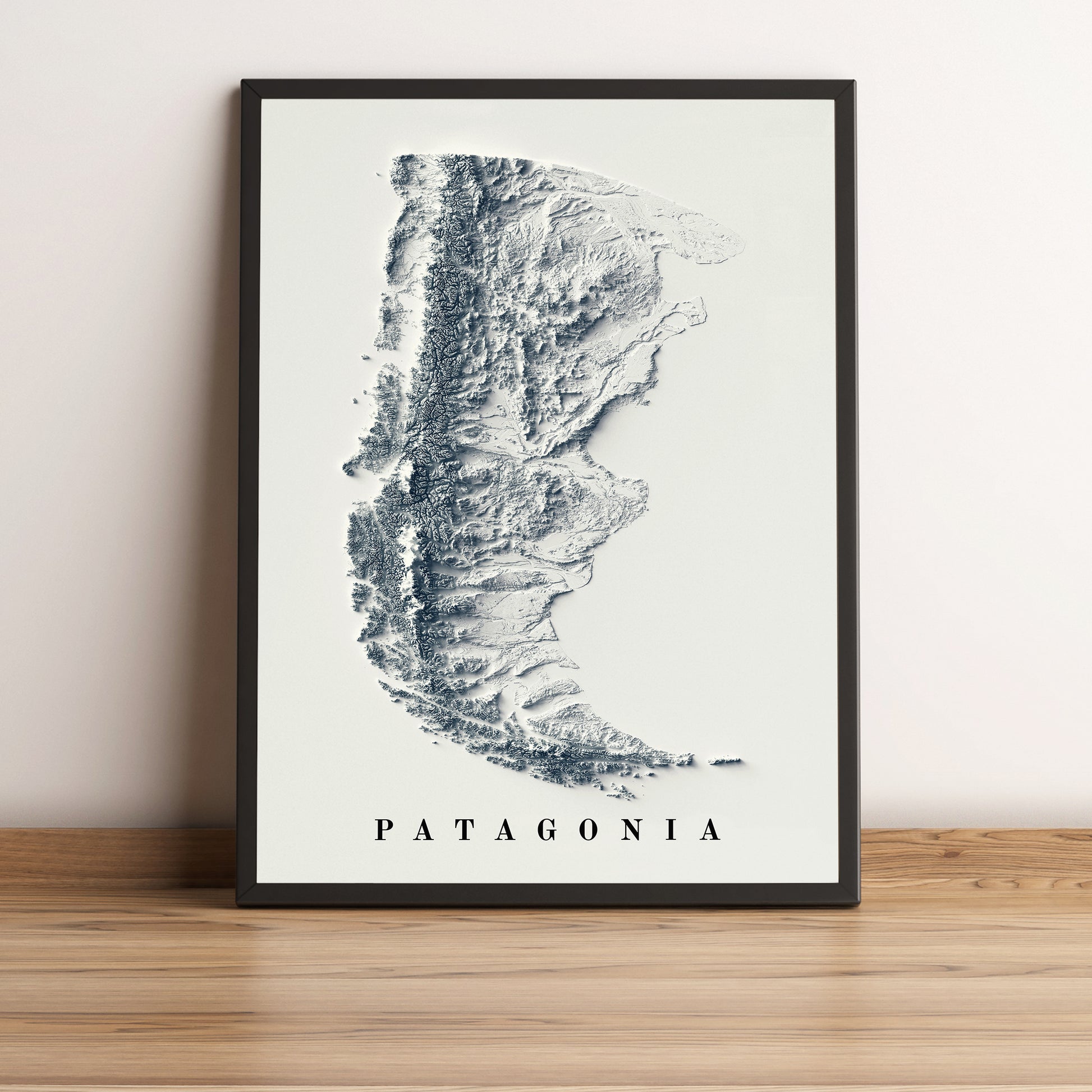 vintage shaded relief map of the Patagonia