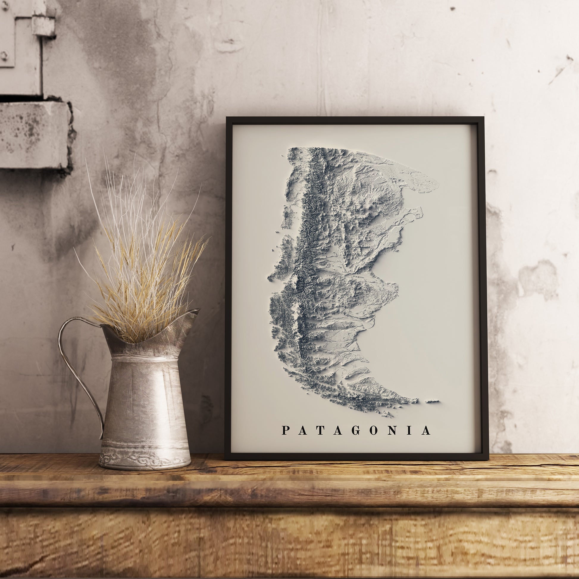 vintage shaded relief map of the Patagonia