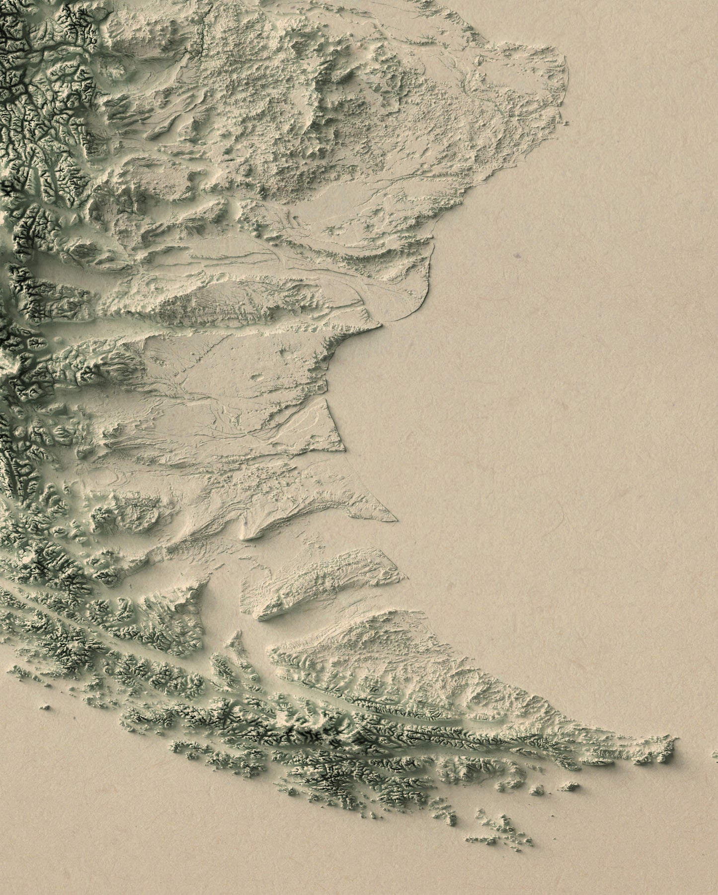 vintage shaded relief map of the Patagonia