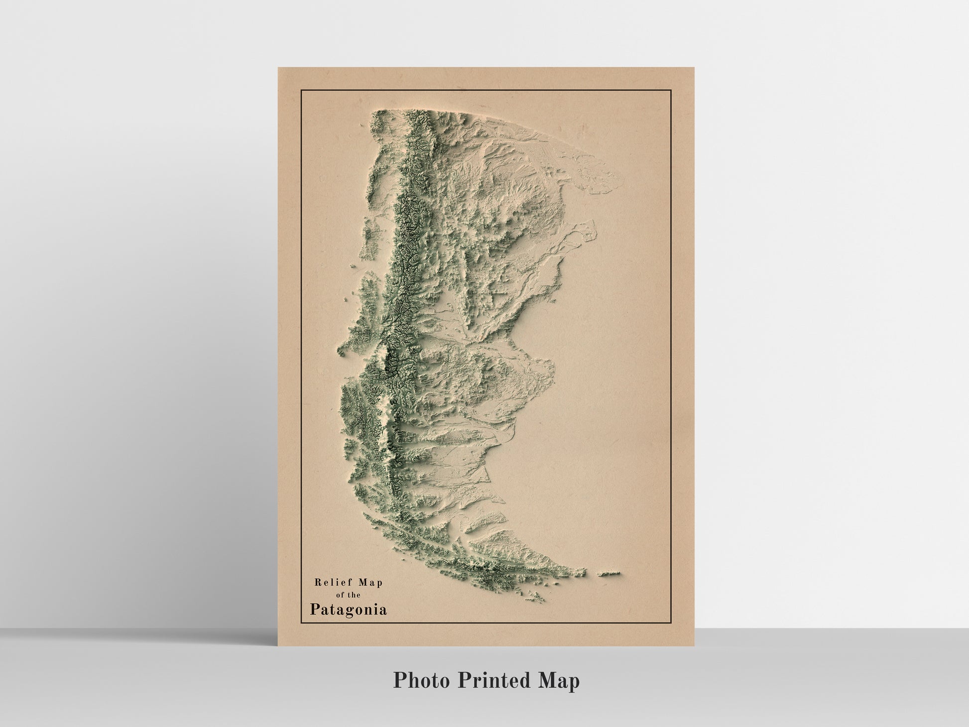 vintage shaded relief map of the Patagonia
