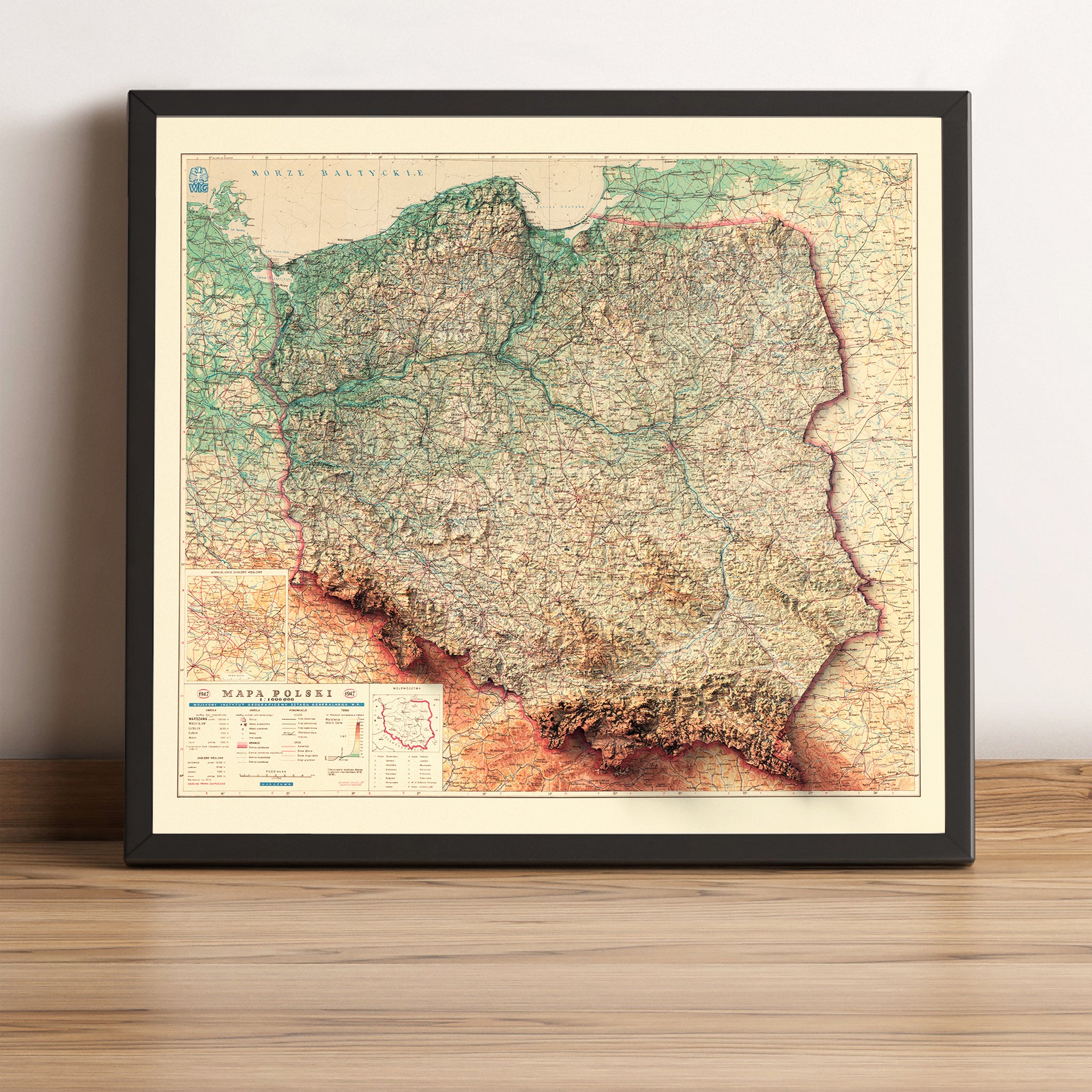 Vintage shaded relief map Poland