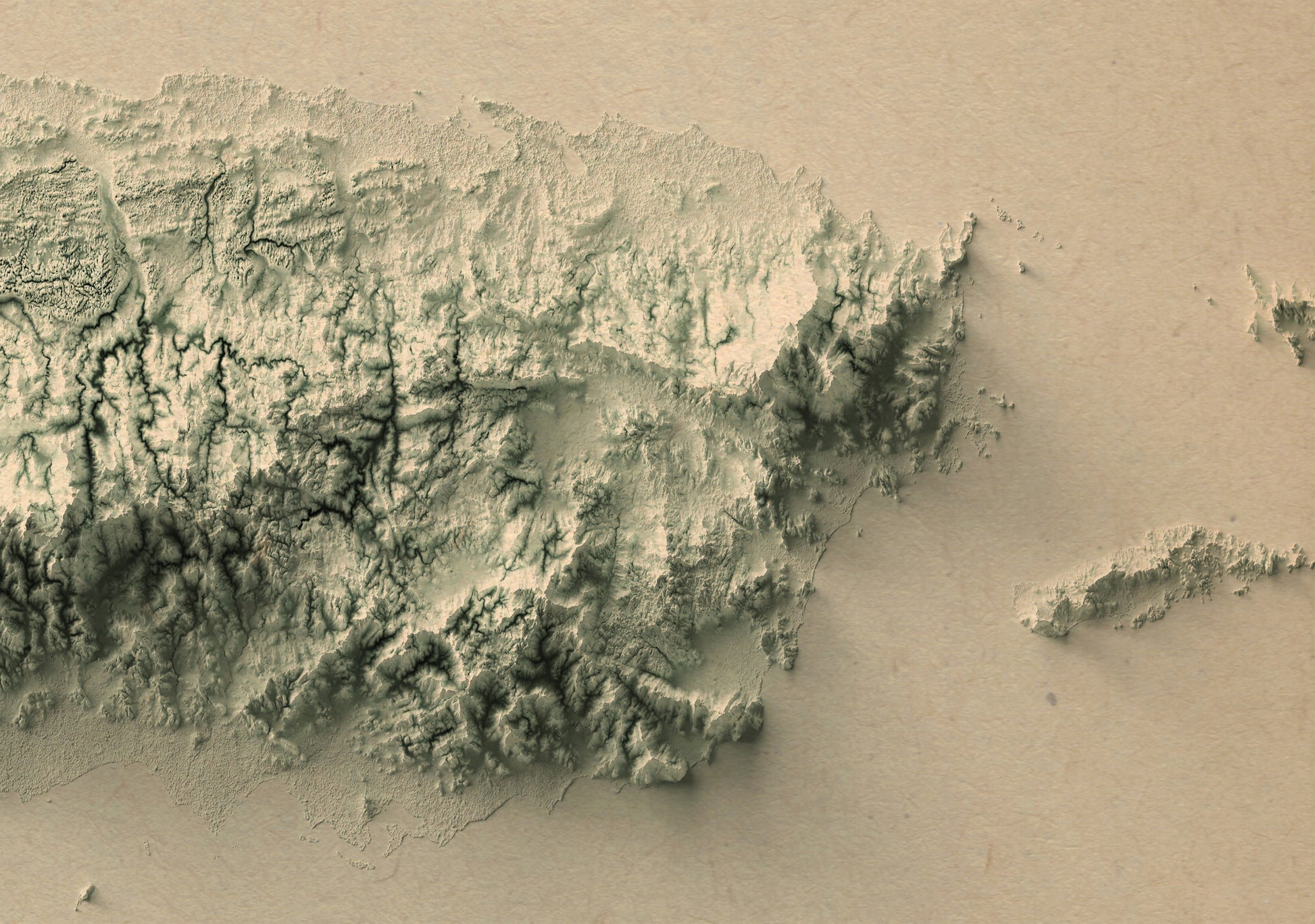 vintage shaded relief map of puerto rico