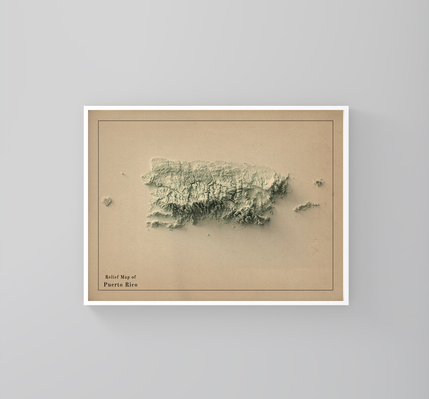 vintage shaded relief map of puerto rico