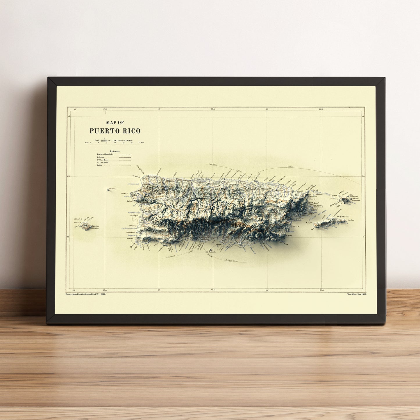 vintage shaded relief map of puerto rico