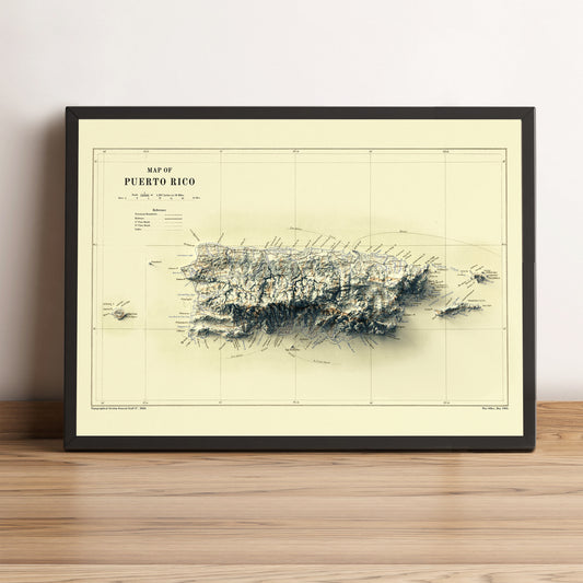 vintage shaded relief map of puerto rico