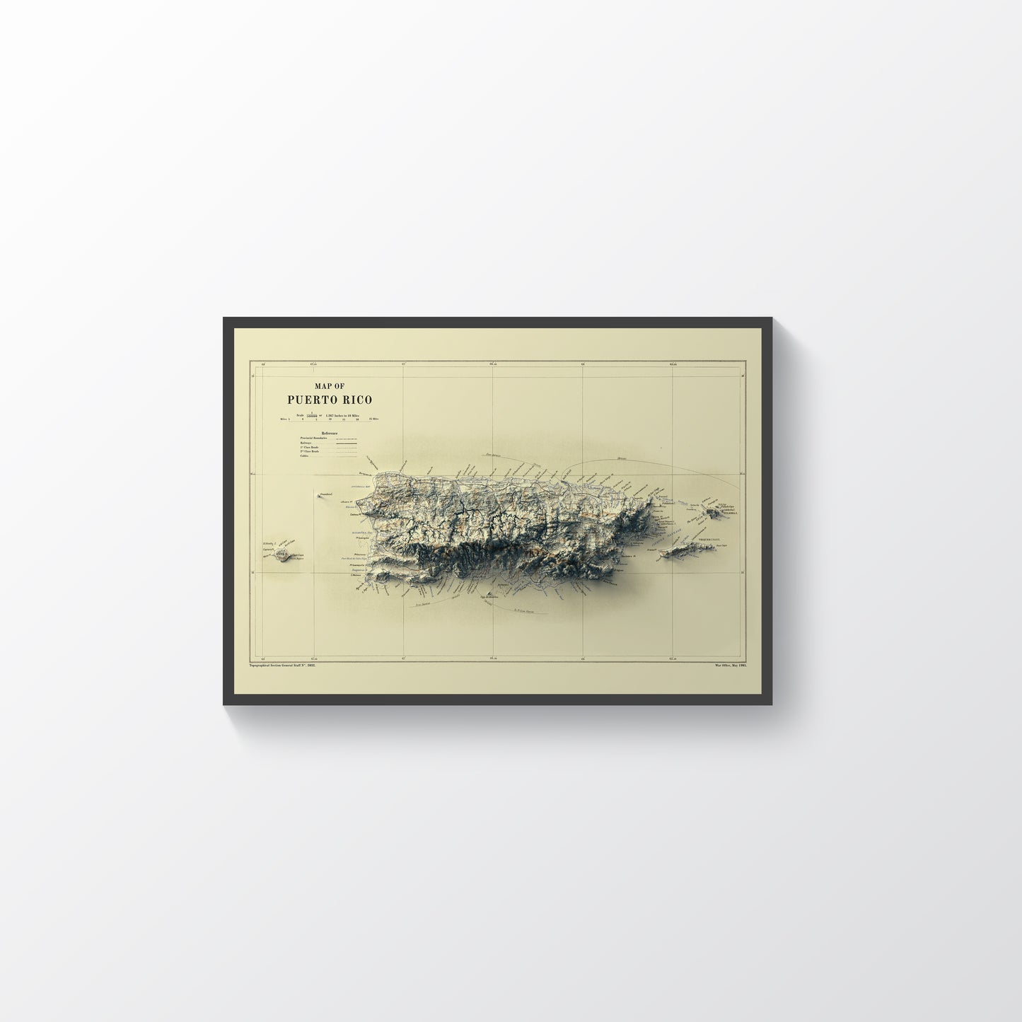 vintage shaded relief map of puerto rico