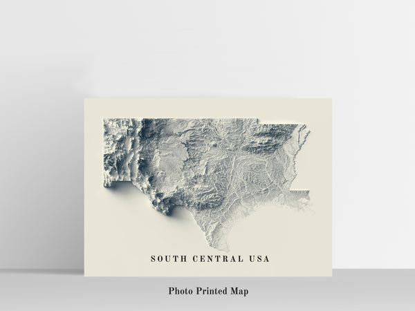 vintage shaded relief map of the South Central USA