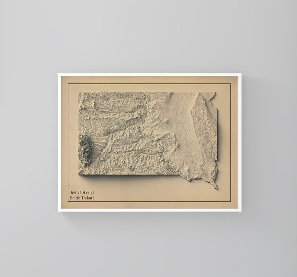 shaded vintage relief map of south dakota