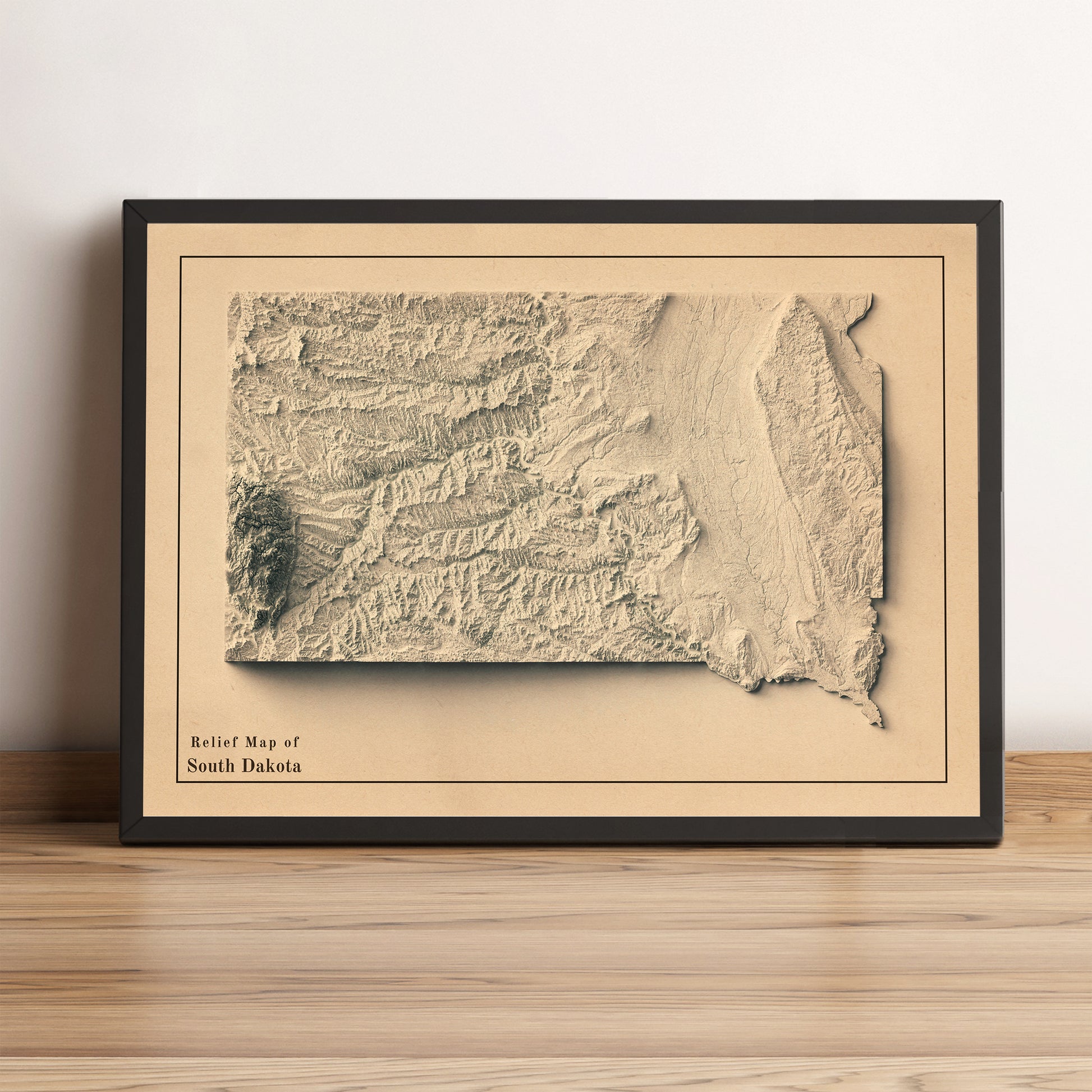 shaded vintage relief map of south dakota