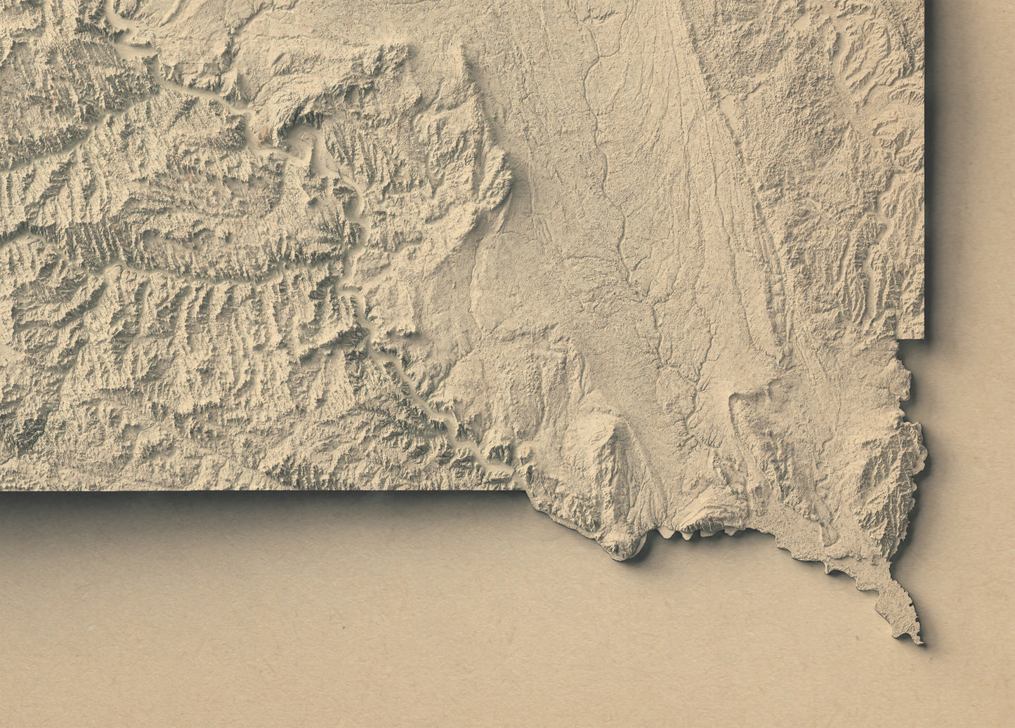 shaded vintage relief map of south dakota