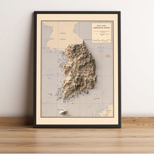 vintage shaded relief map of South Korea