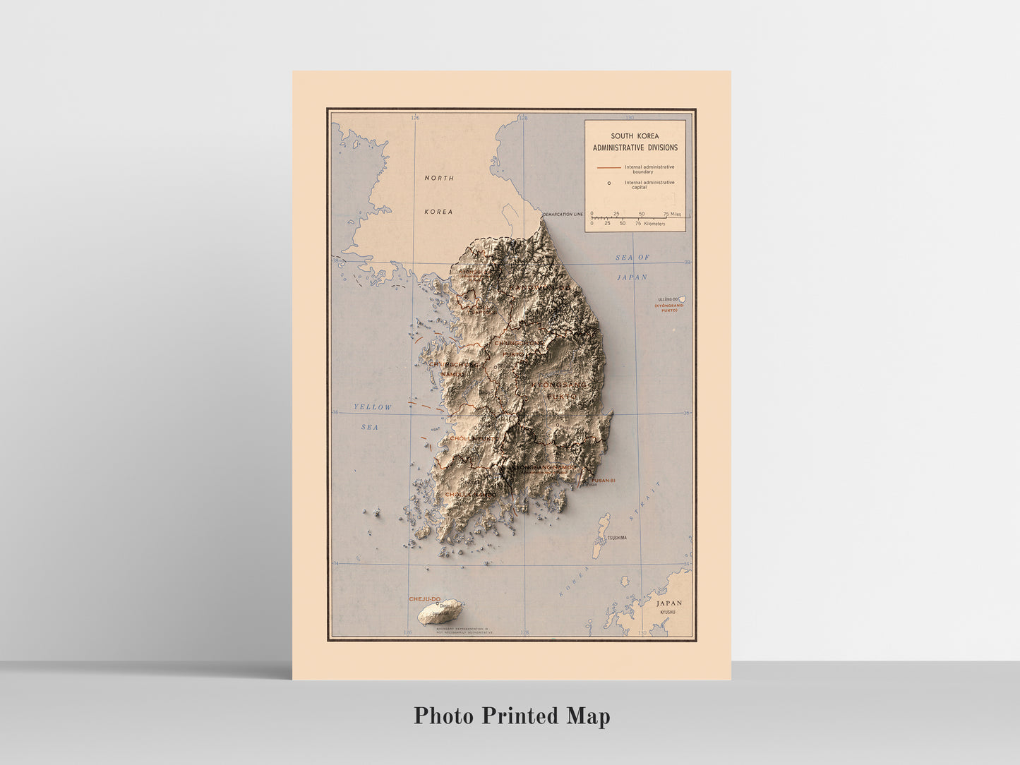 vintage shaded relief map of South Korea