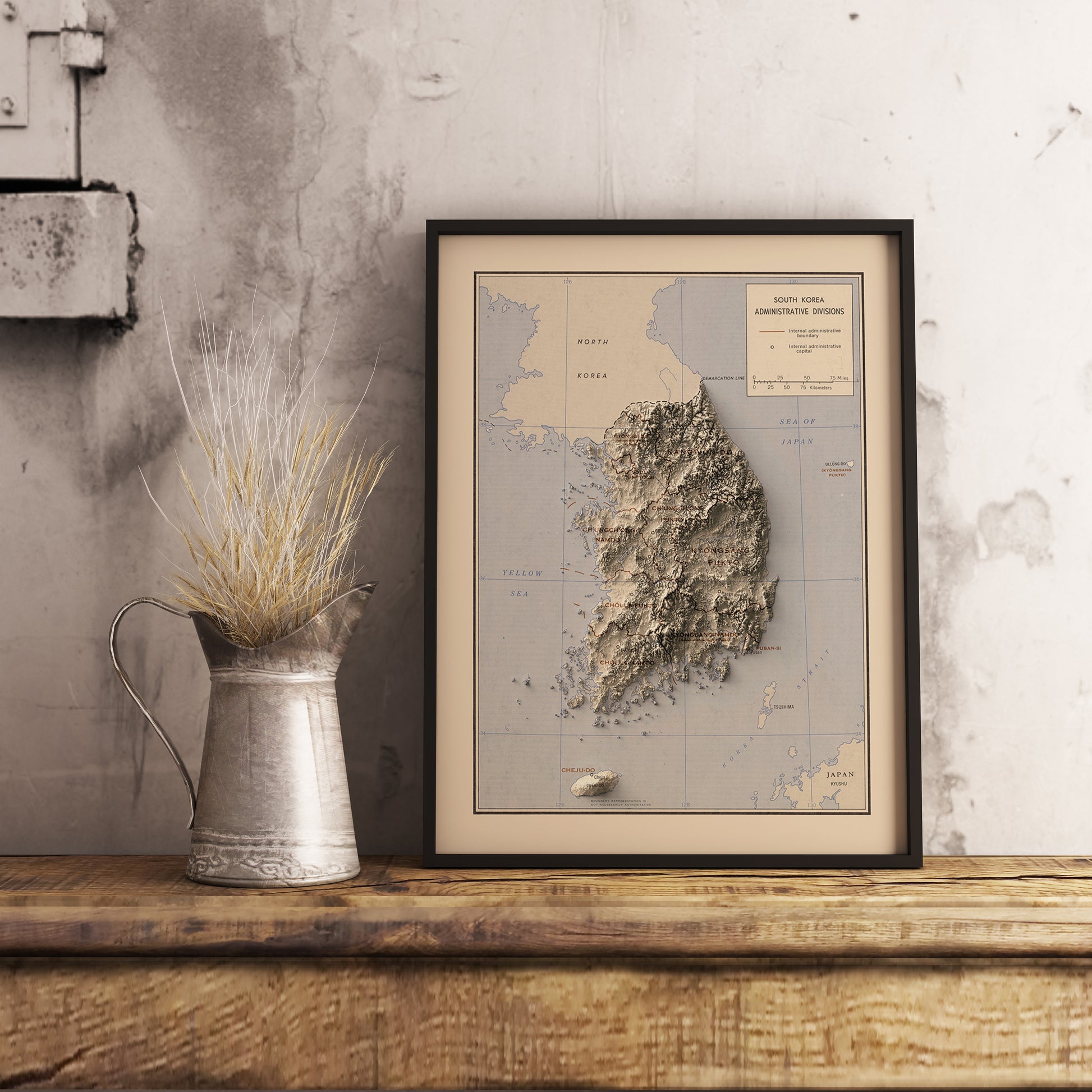 vintage shaded relief map of South Korea