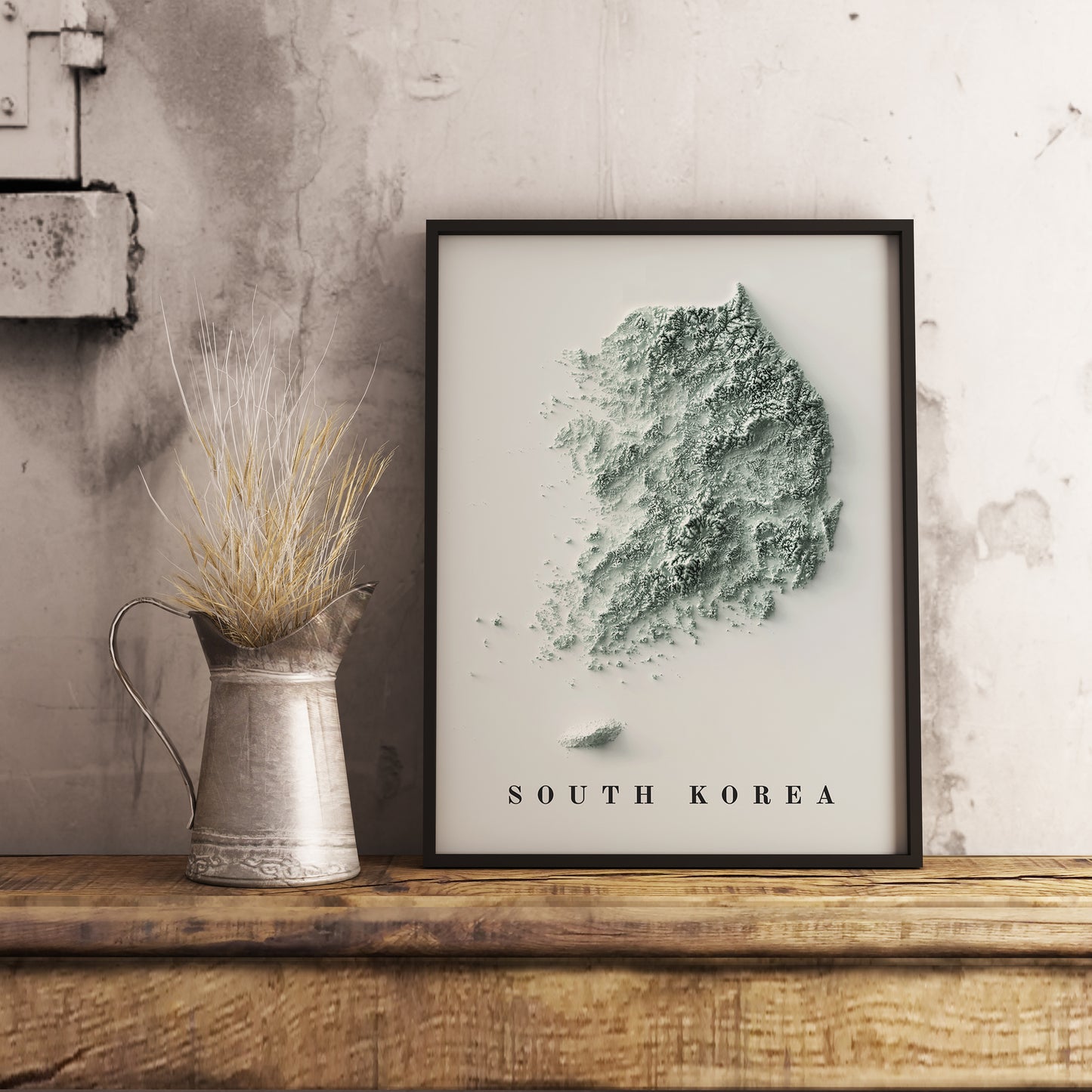 vintage shaded relief map of South Korea