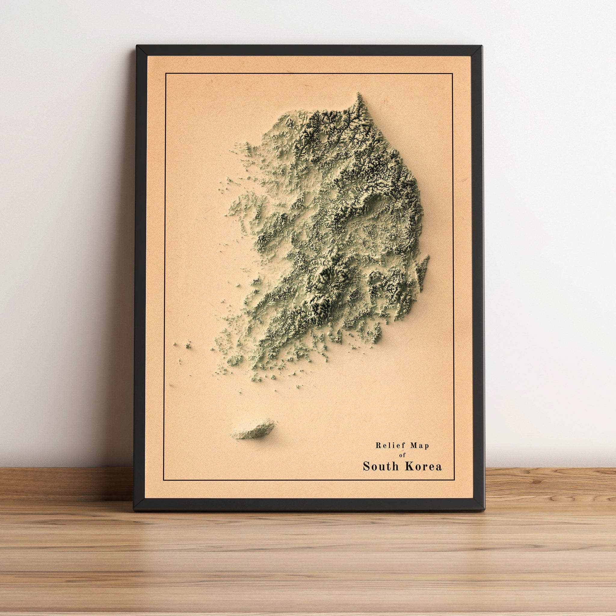 vintage shaded relief map of South Korea
