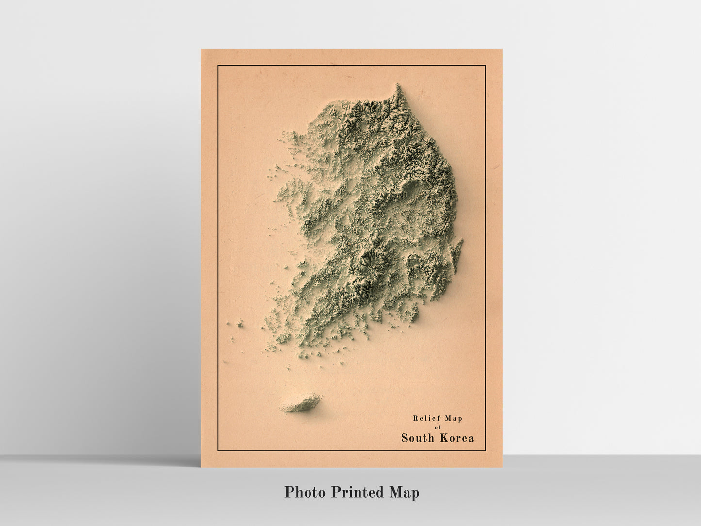 vintage shaded relief map of South Korea