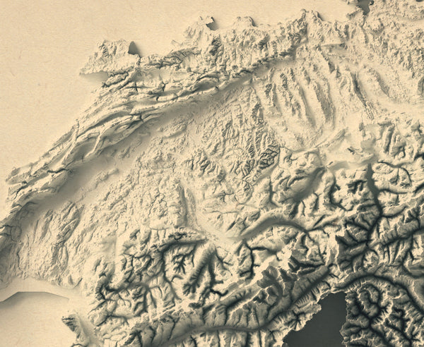 vintage shaded relief map of Switzerland