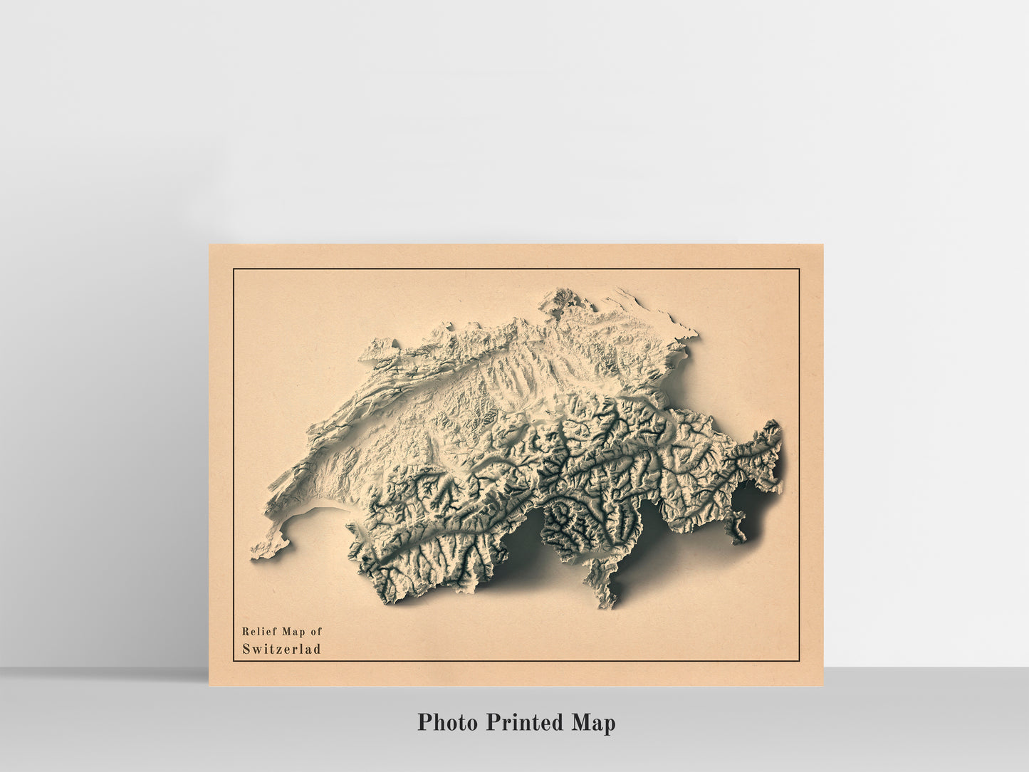 vintage shaded relief map of Switzerland