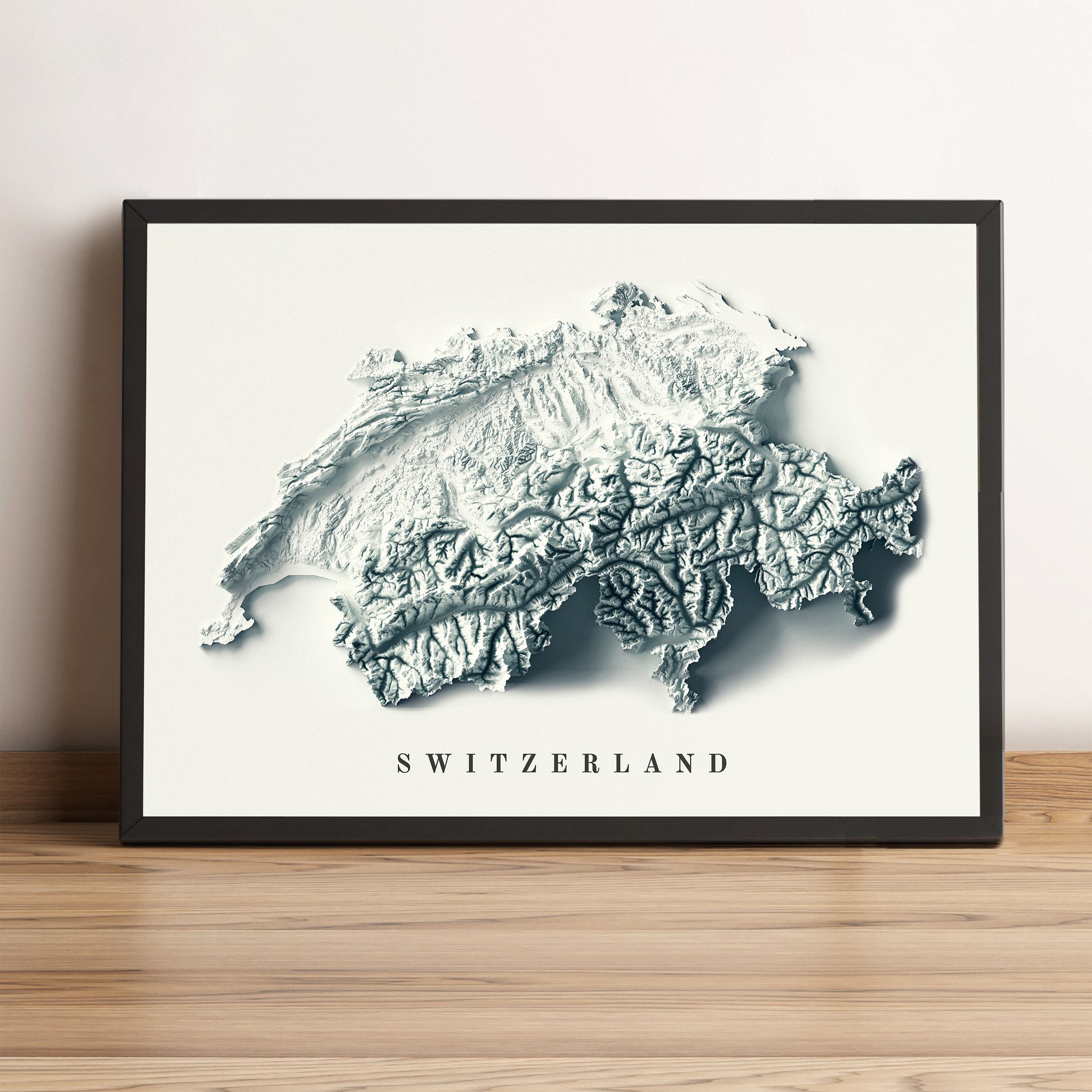 vintage shaded relief map of Switzerland