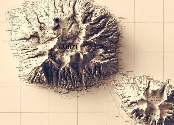 vintage shaded relief map of the Tahiti