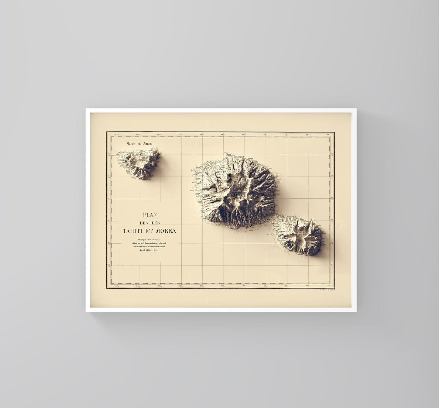 vintage shaded relief map of the Tahiti