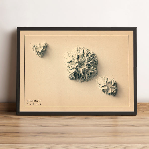 vintage shaded relief map of the Tahiti