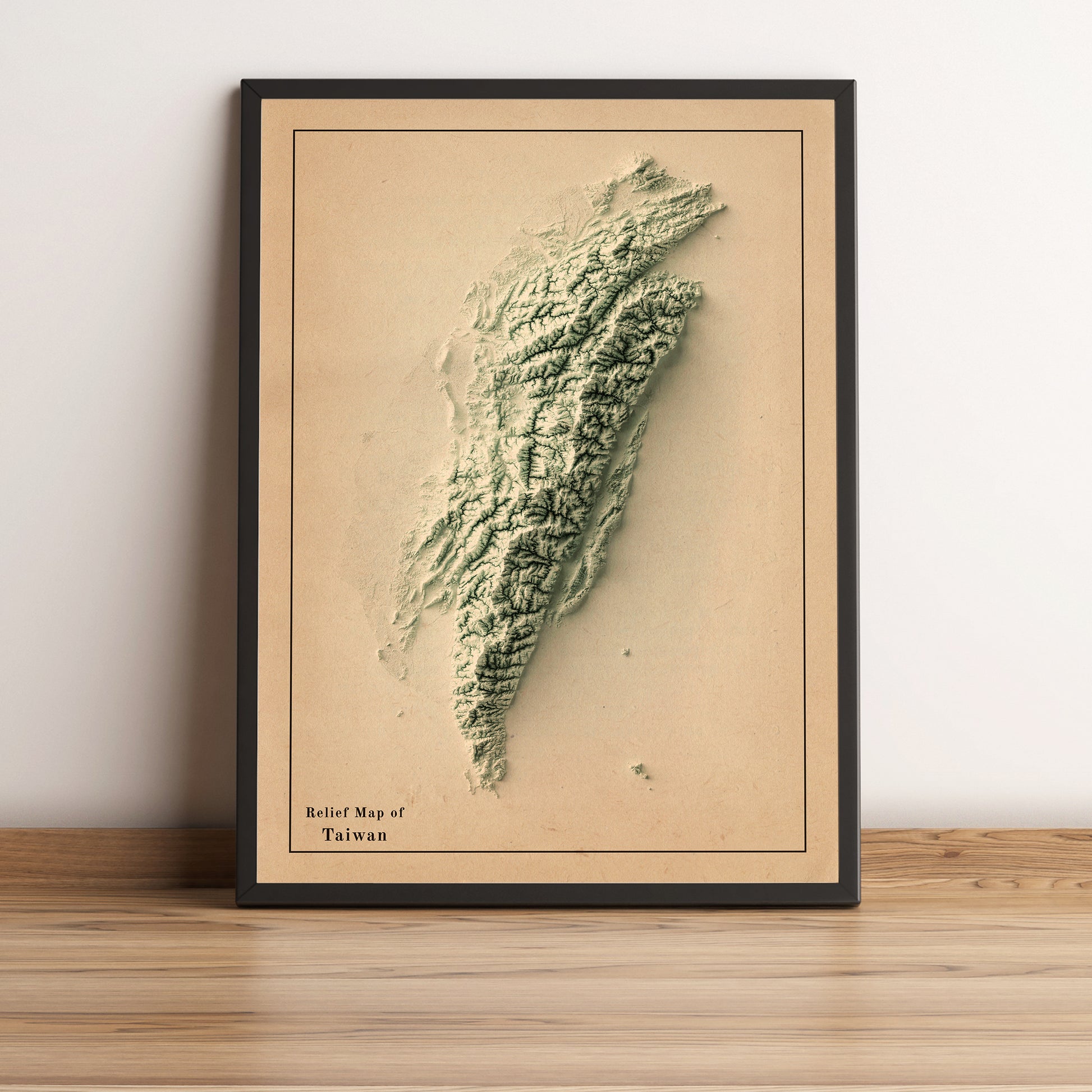 vintage shaded relief map of Taiwan