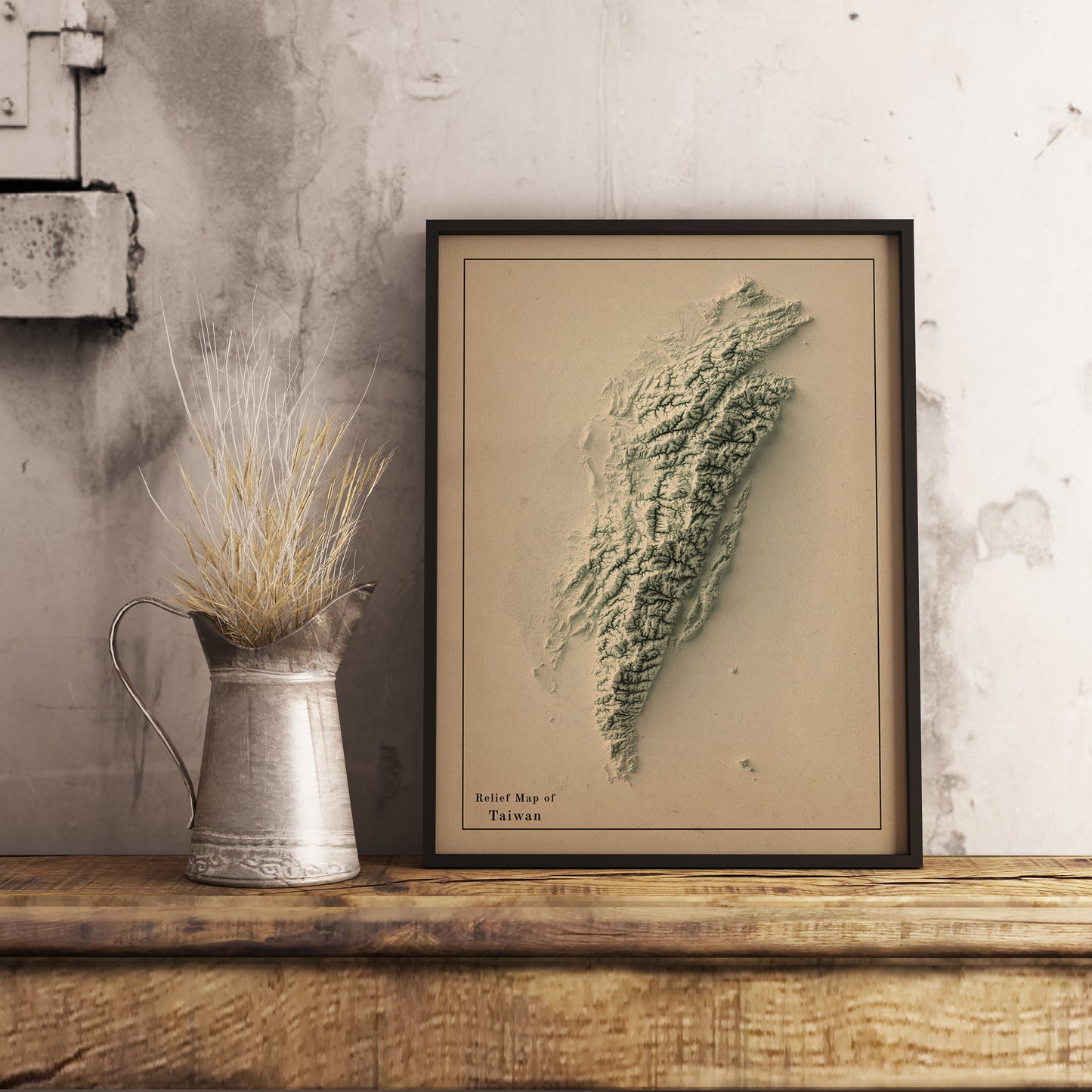 vintage shaded relief map of Taiwan