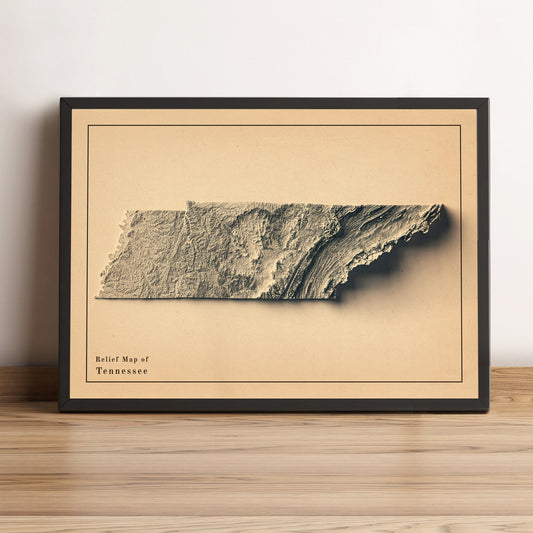 shaded vintage relief map of tennessee