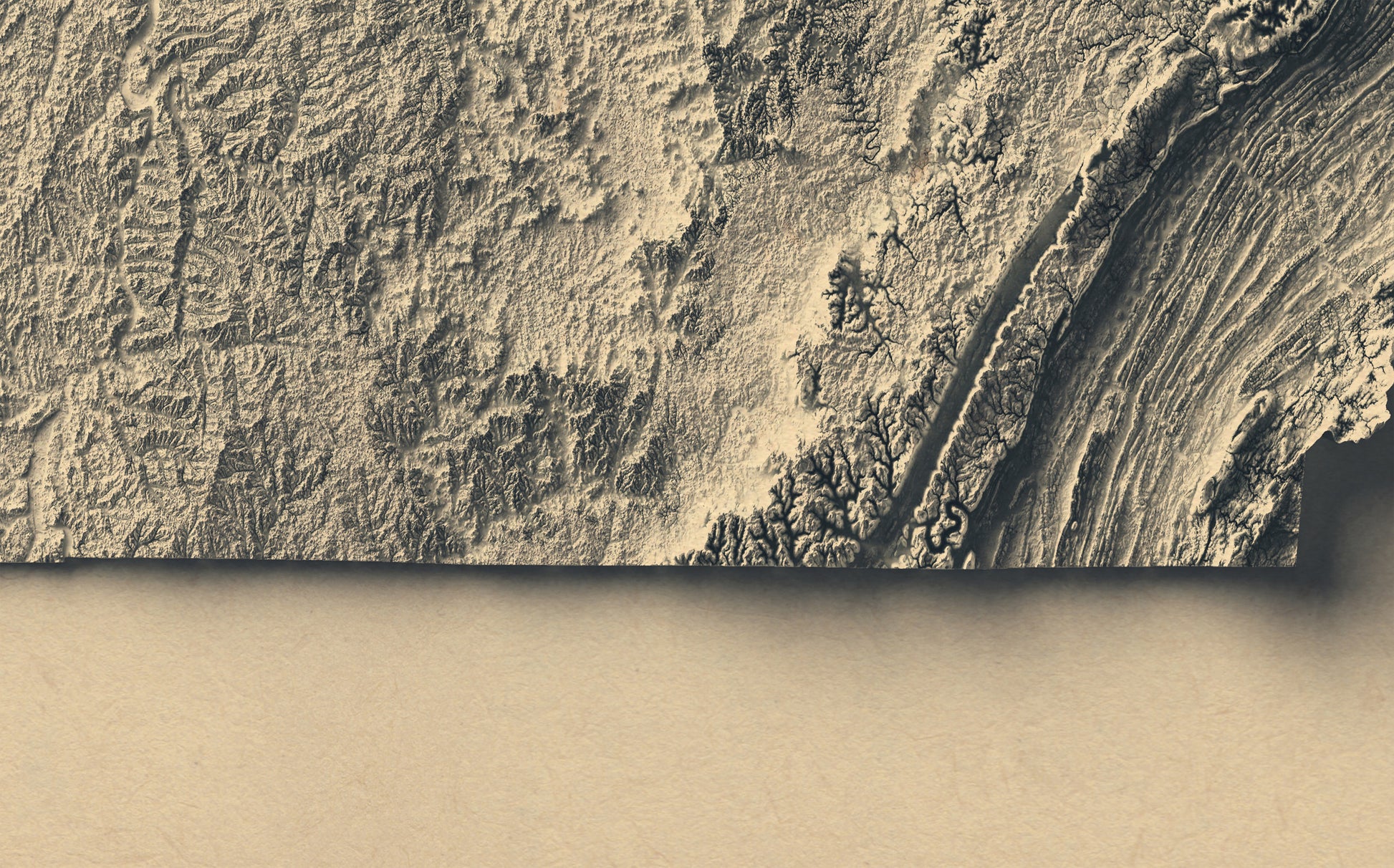 shaded vintage relief map of tennessee