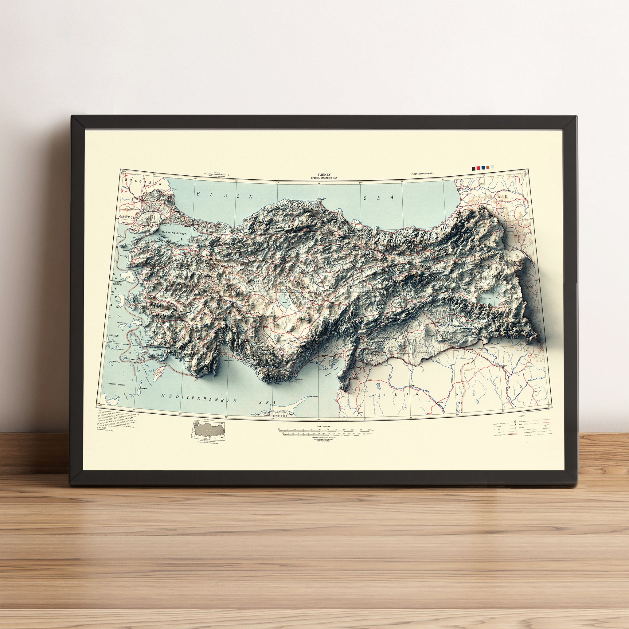 vintage shaded relief map of turkey