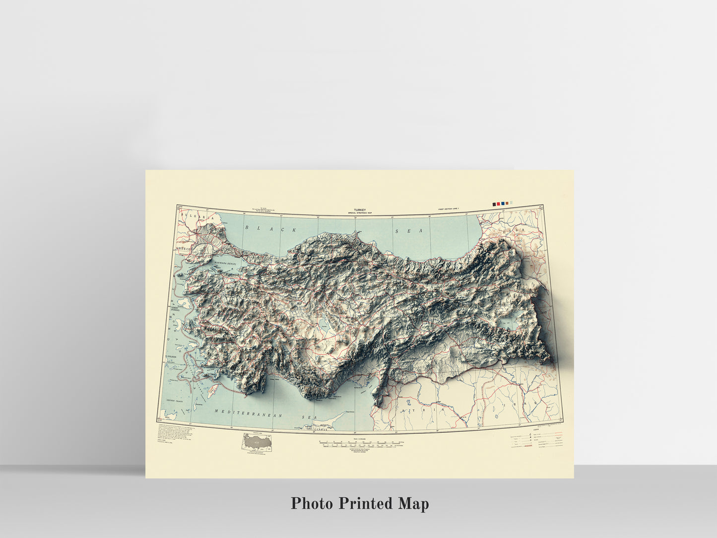 vintage shaded relief map of turkey