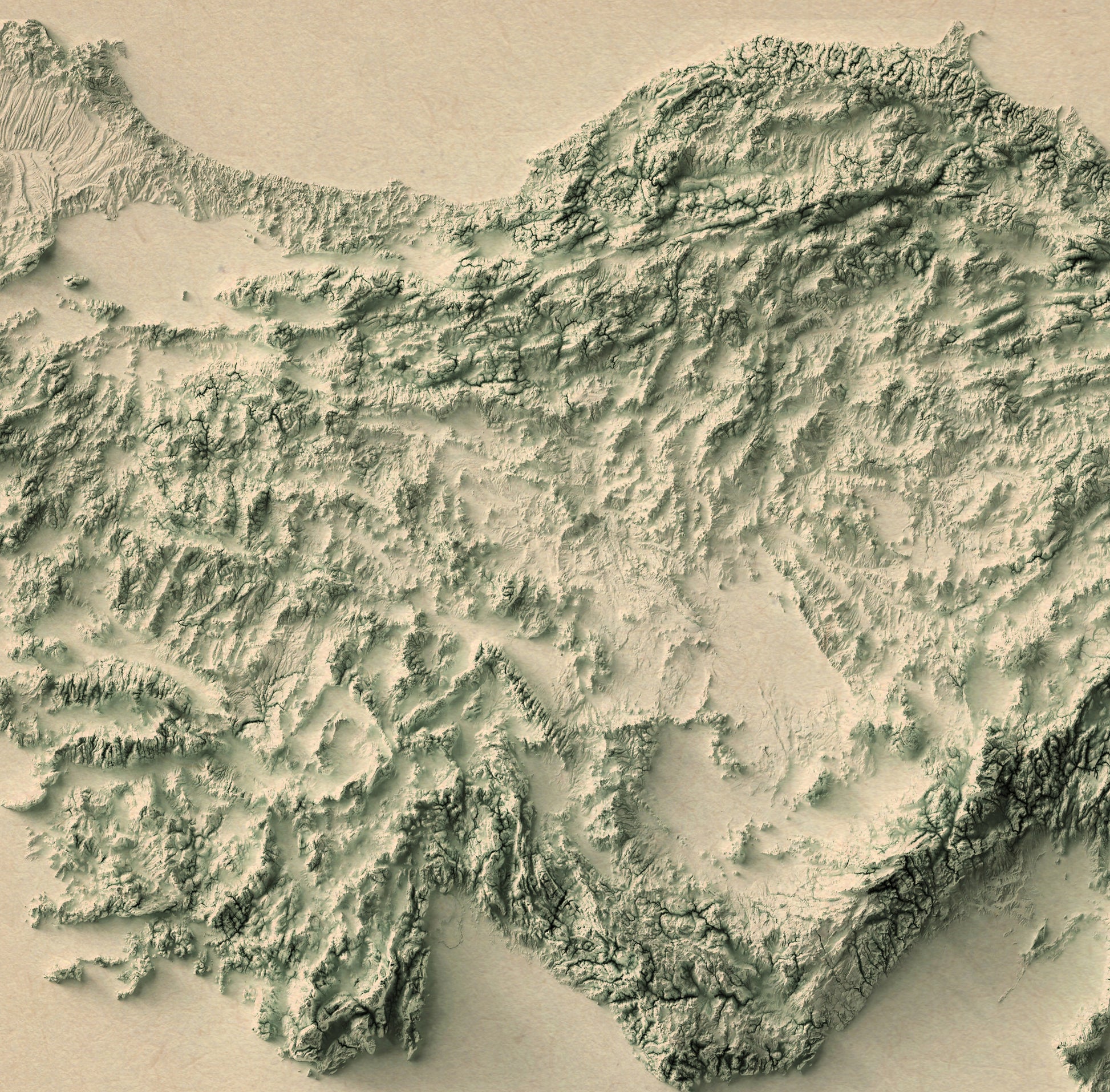 vintage shaded relief map of turkey