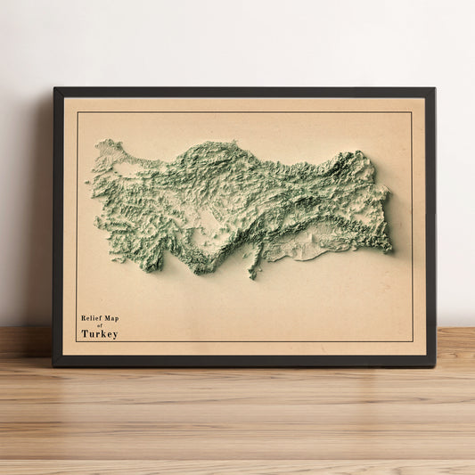 vintage shaded relief map of turkey