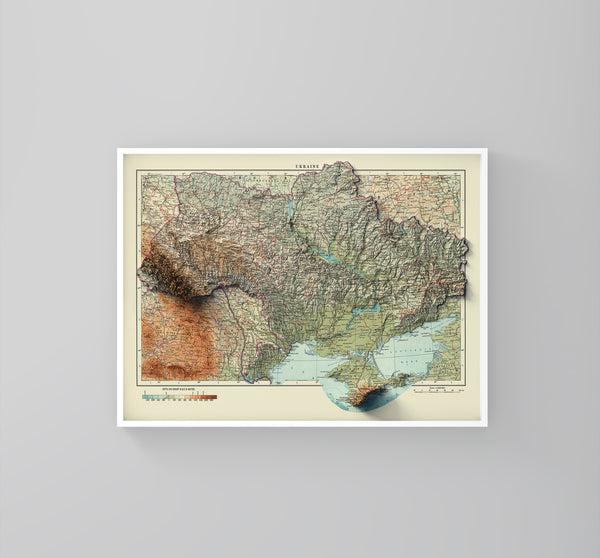 vintage shaded relief map of Ukraine