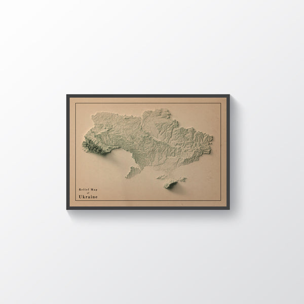 vintage shaded relief map of Ukraine