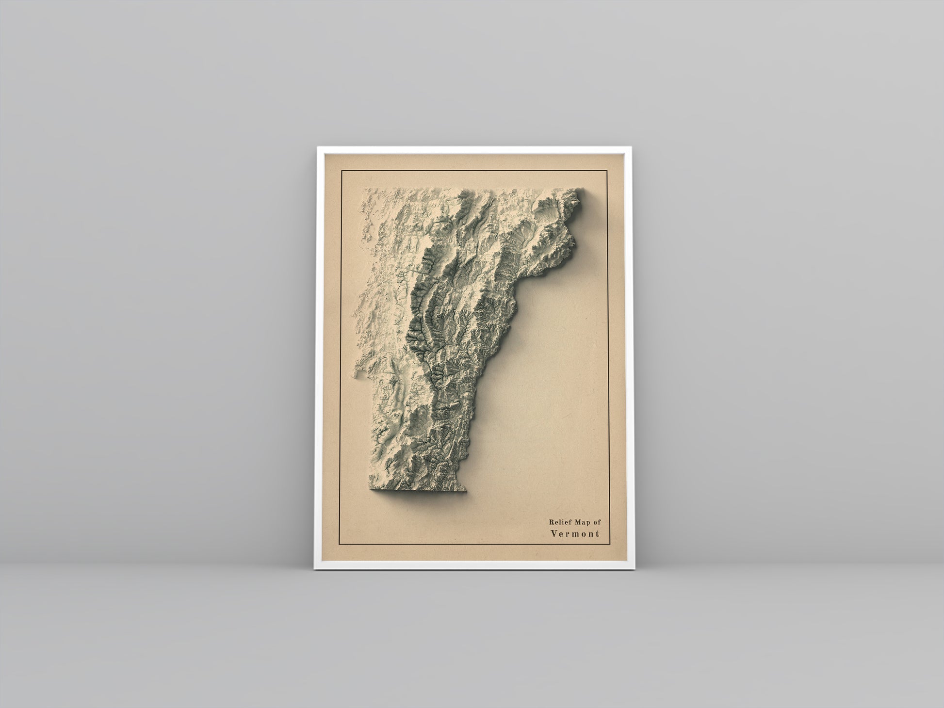 shaded vintage relief map of Vermont