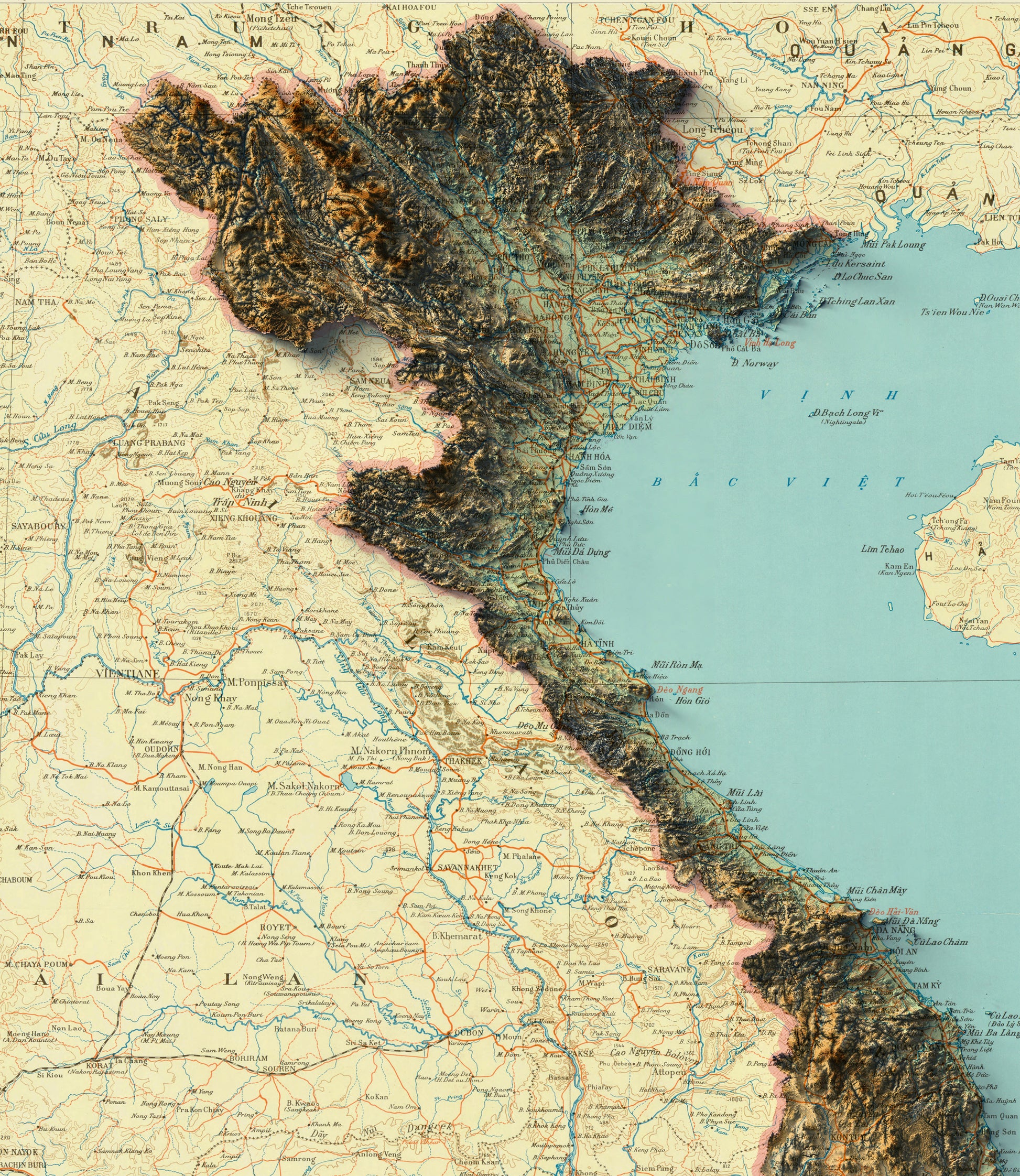 vintage shaded relief map of Vietnam