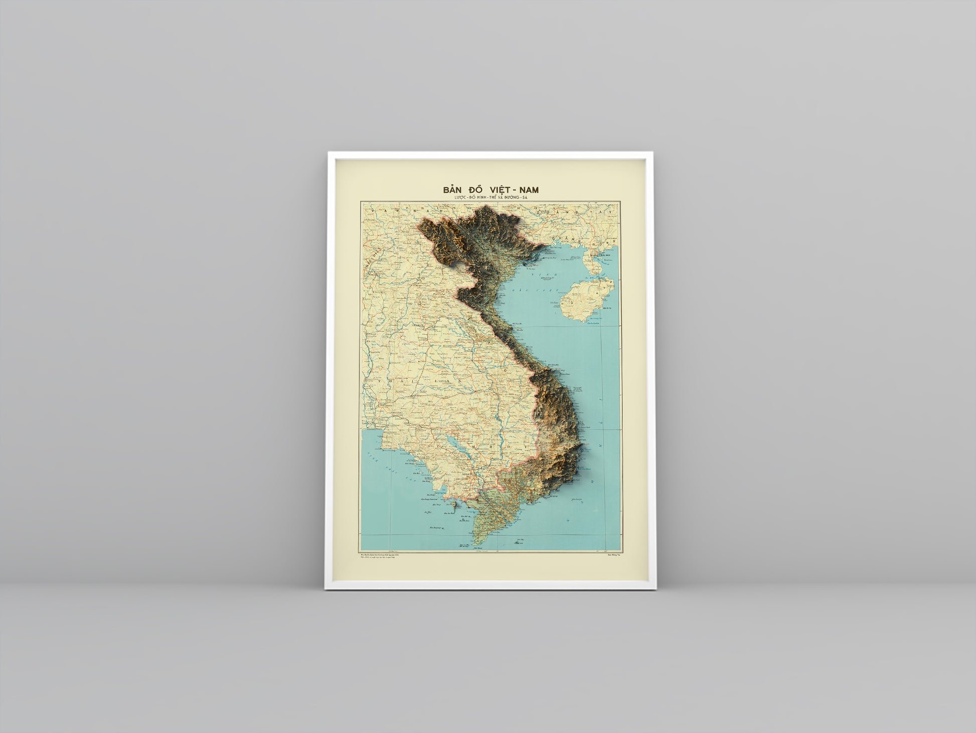 vintage shaded relief map of Vietnam