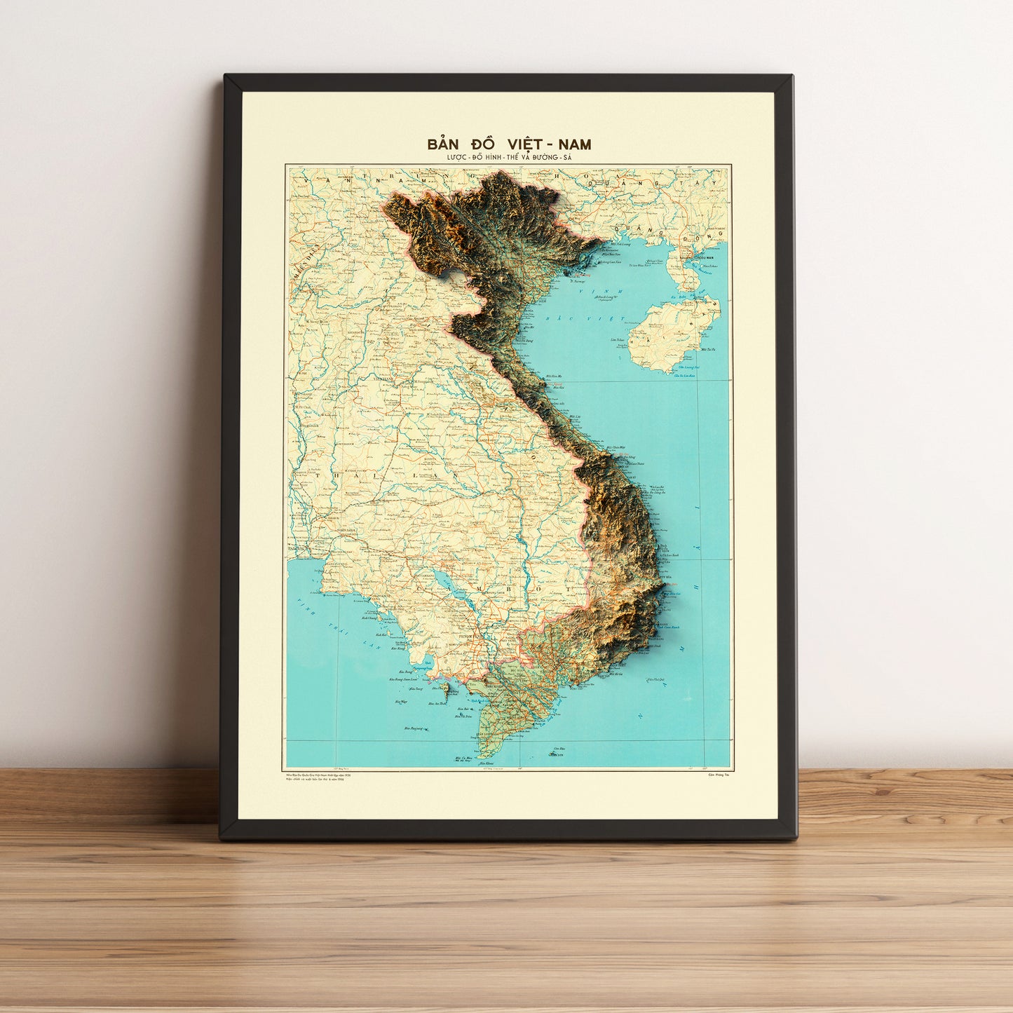 vintage shaded relief map of Vietnam