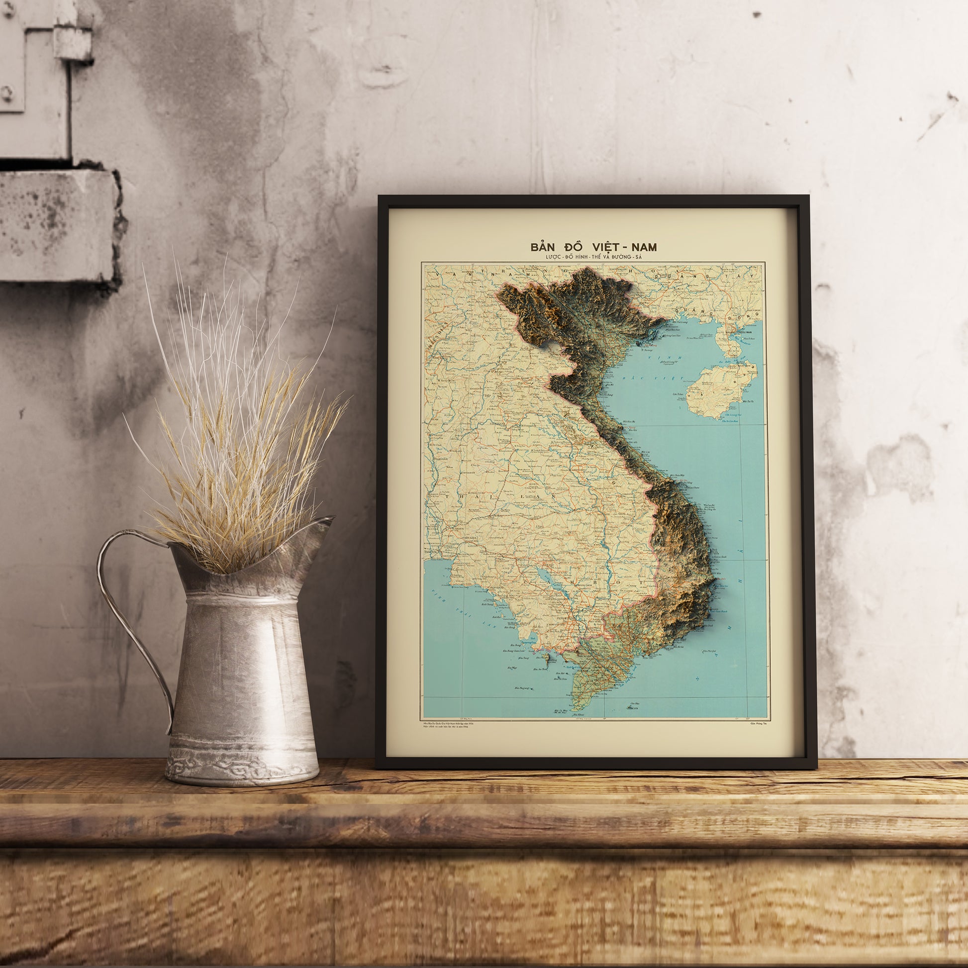 vintage shaded relief map of Vietnam