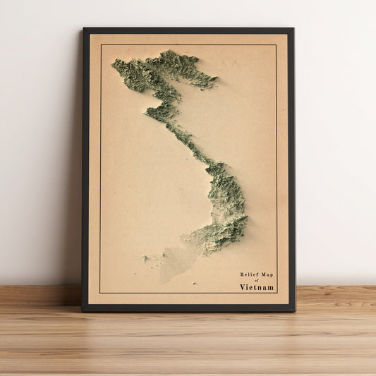 vintage shaded relief map of Vietnam