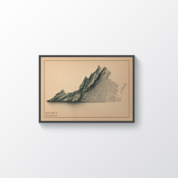 shaded vintage relief map of Virginia