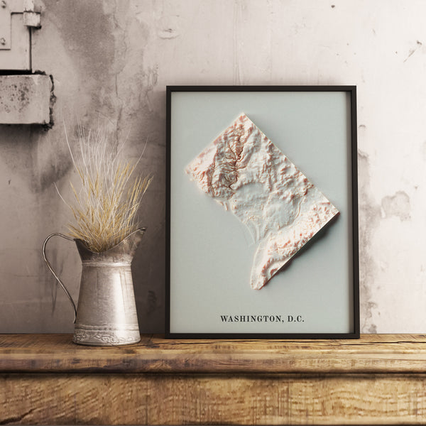 shaded vintage relief map of Washington DC, Columbia