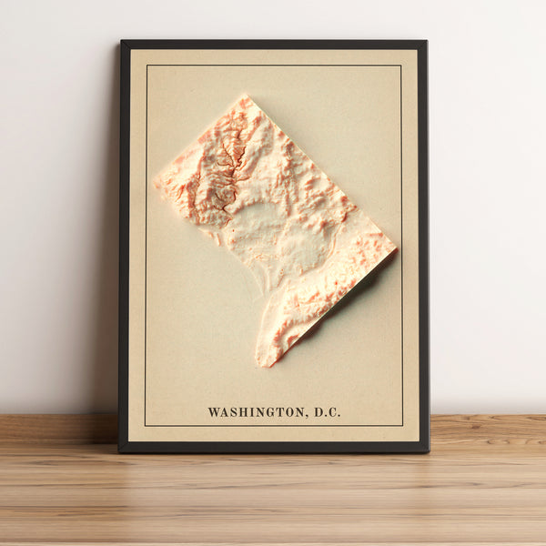 shaded vintage relief map of Washington DC, Columbia
