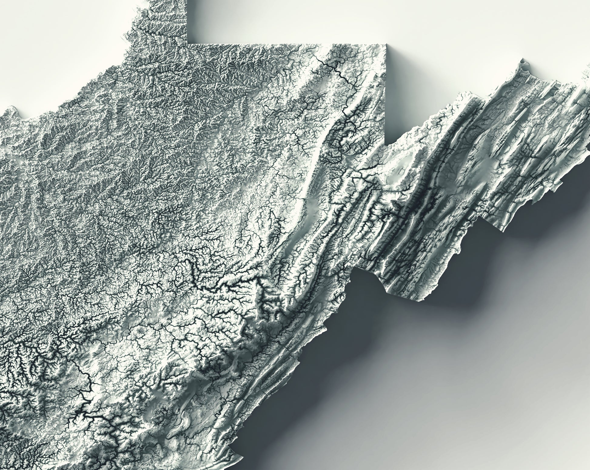 shaded vintage relief map of West Virginia