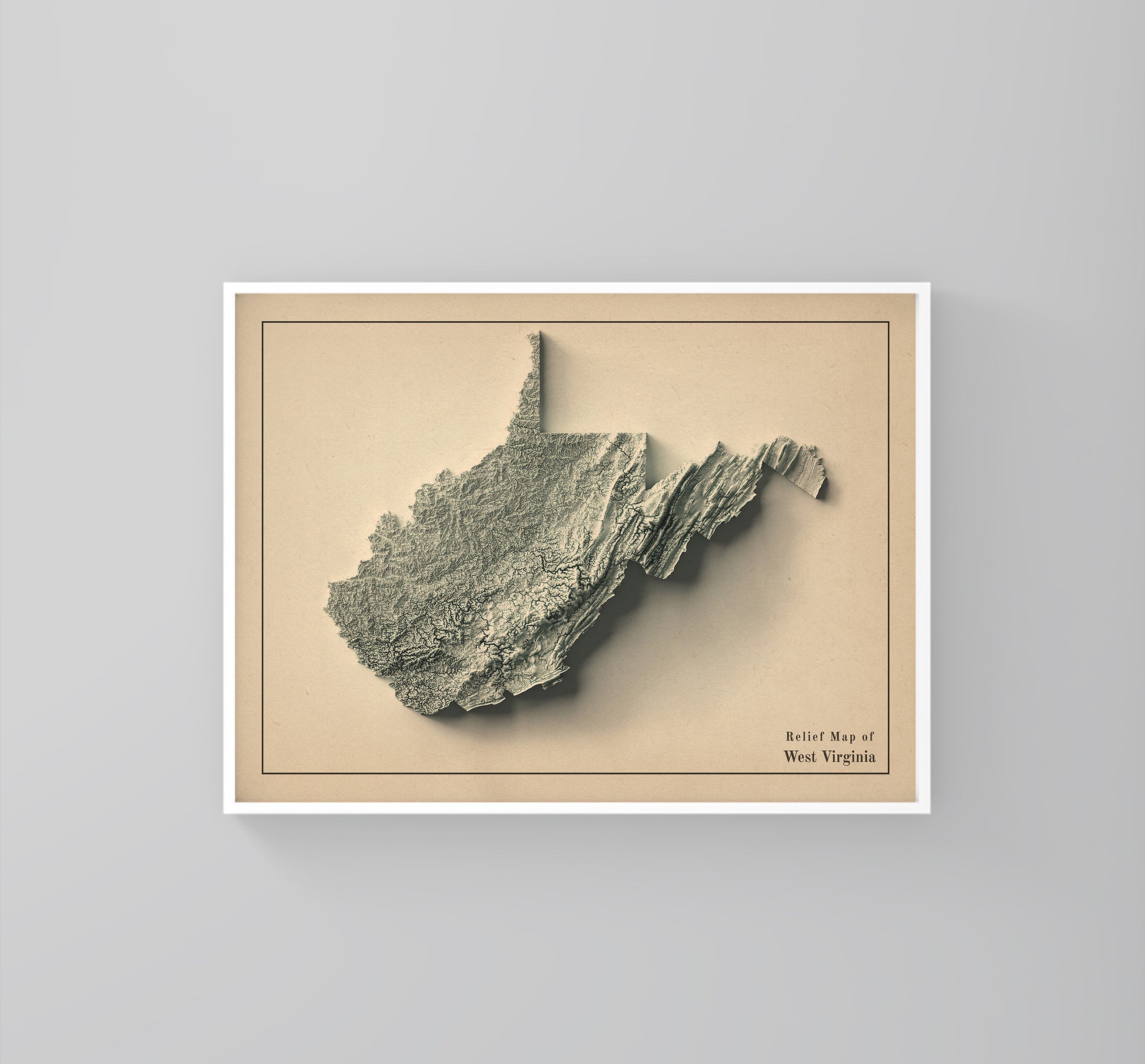 shaded vintage relief map of West Virginia