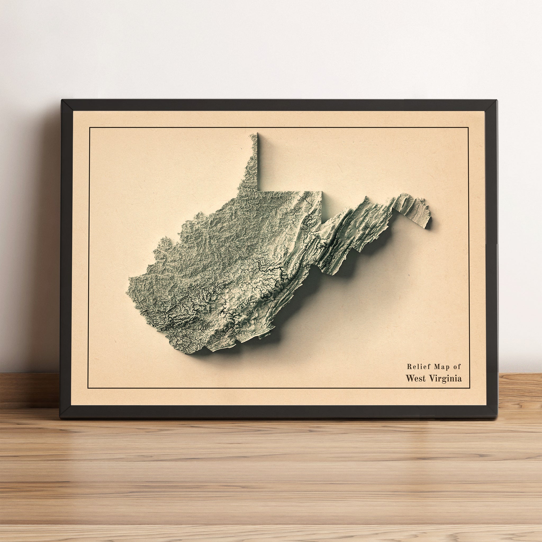 shaded vintage relief map of West Virginia